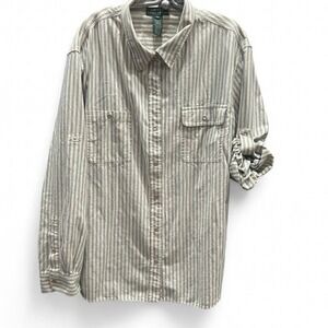 Women's retro Blue & white striped Ralph Lauren pearl snap button-up size 3xl